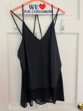 Solemio Black Spaghetti Strap Double-Layer Cami